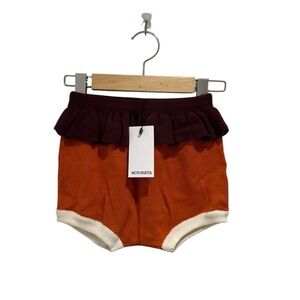MOTORETA Kids Orange and Burgundy Ruffle Knit Shorts - size 6/7